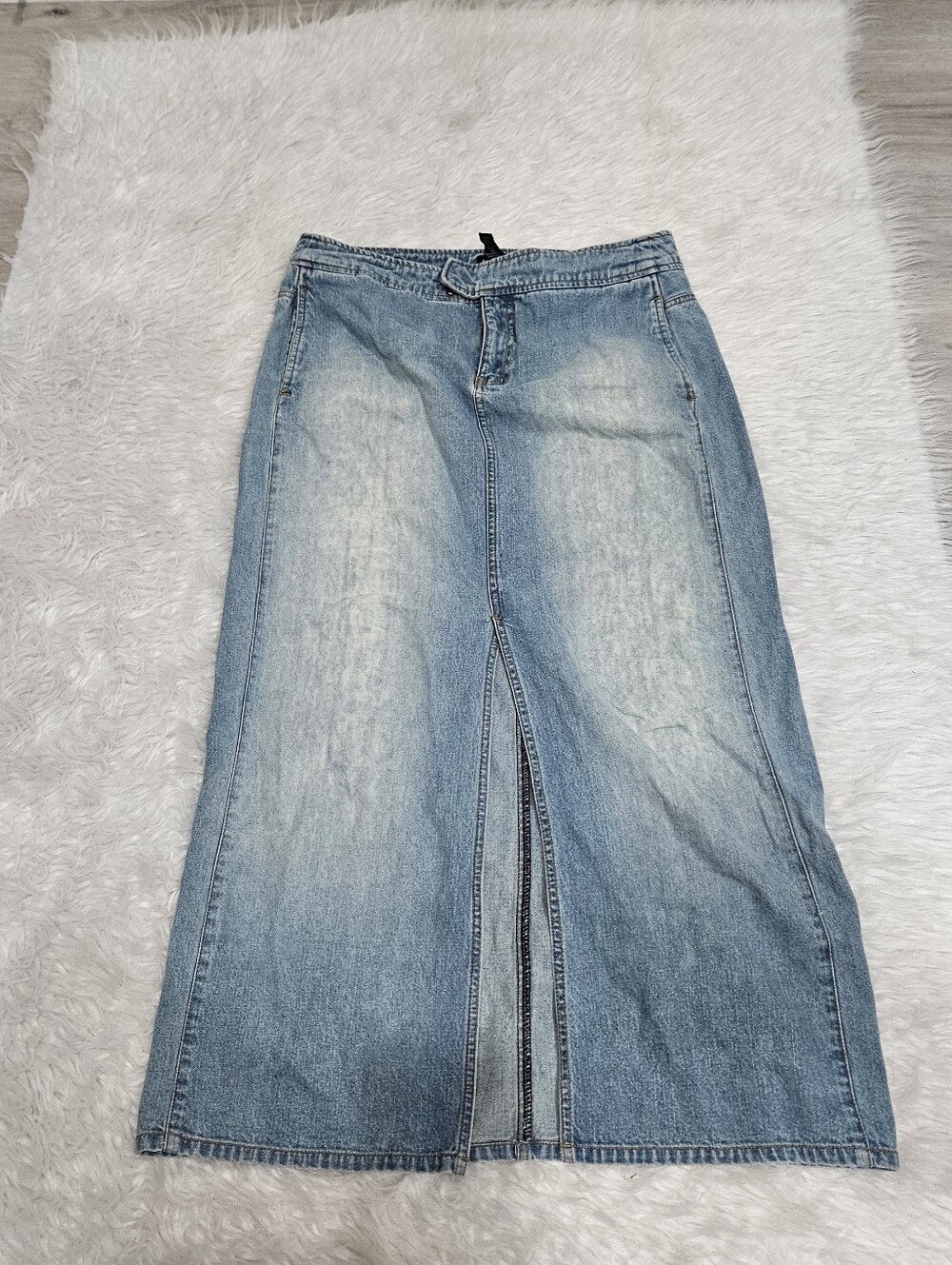 New York & Company Light Blue Denim Midi Skirt with Front Slit